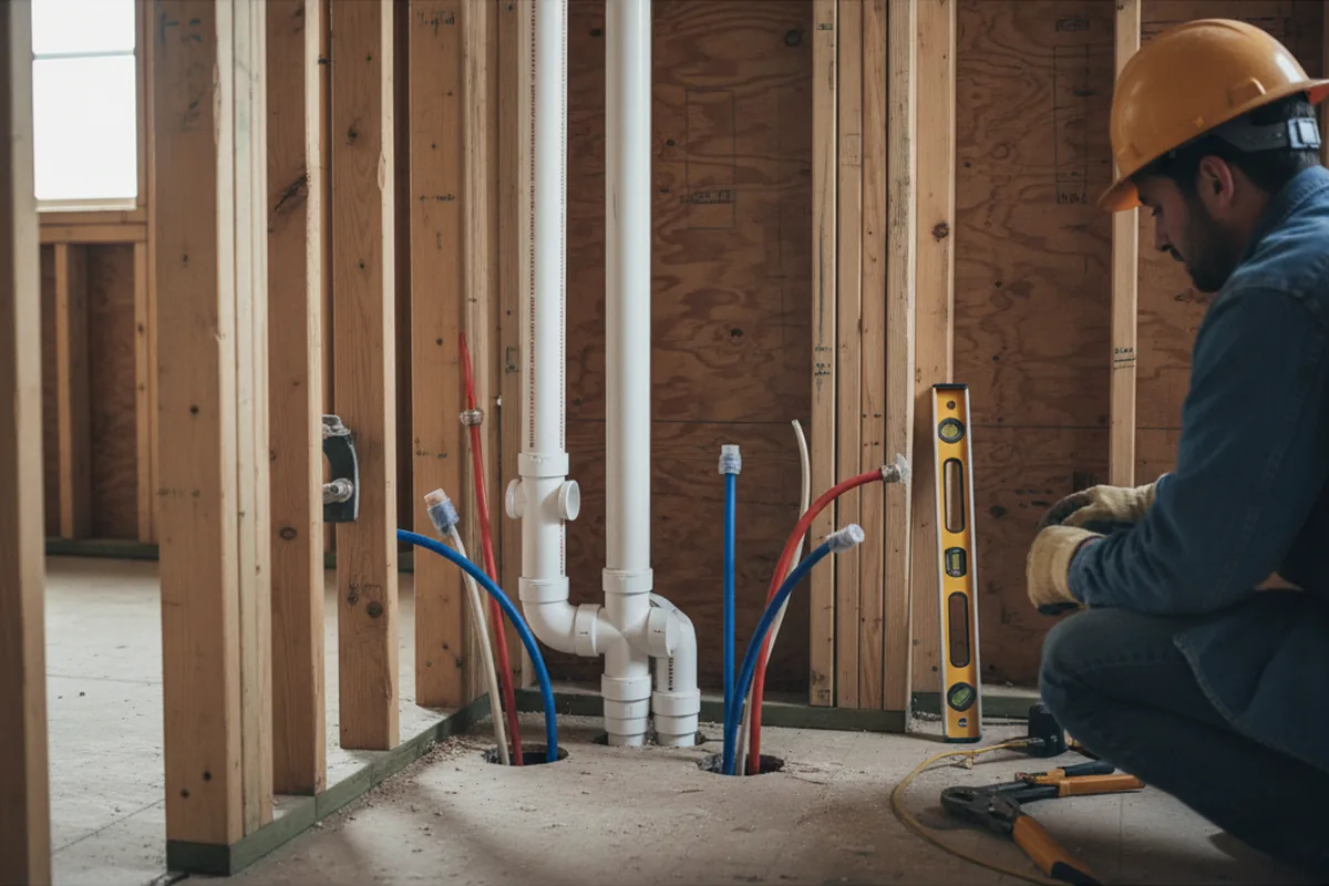 Drain and supply rough-in during Leak Detection in Carlotta